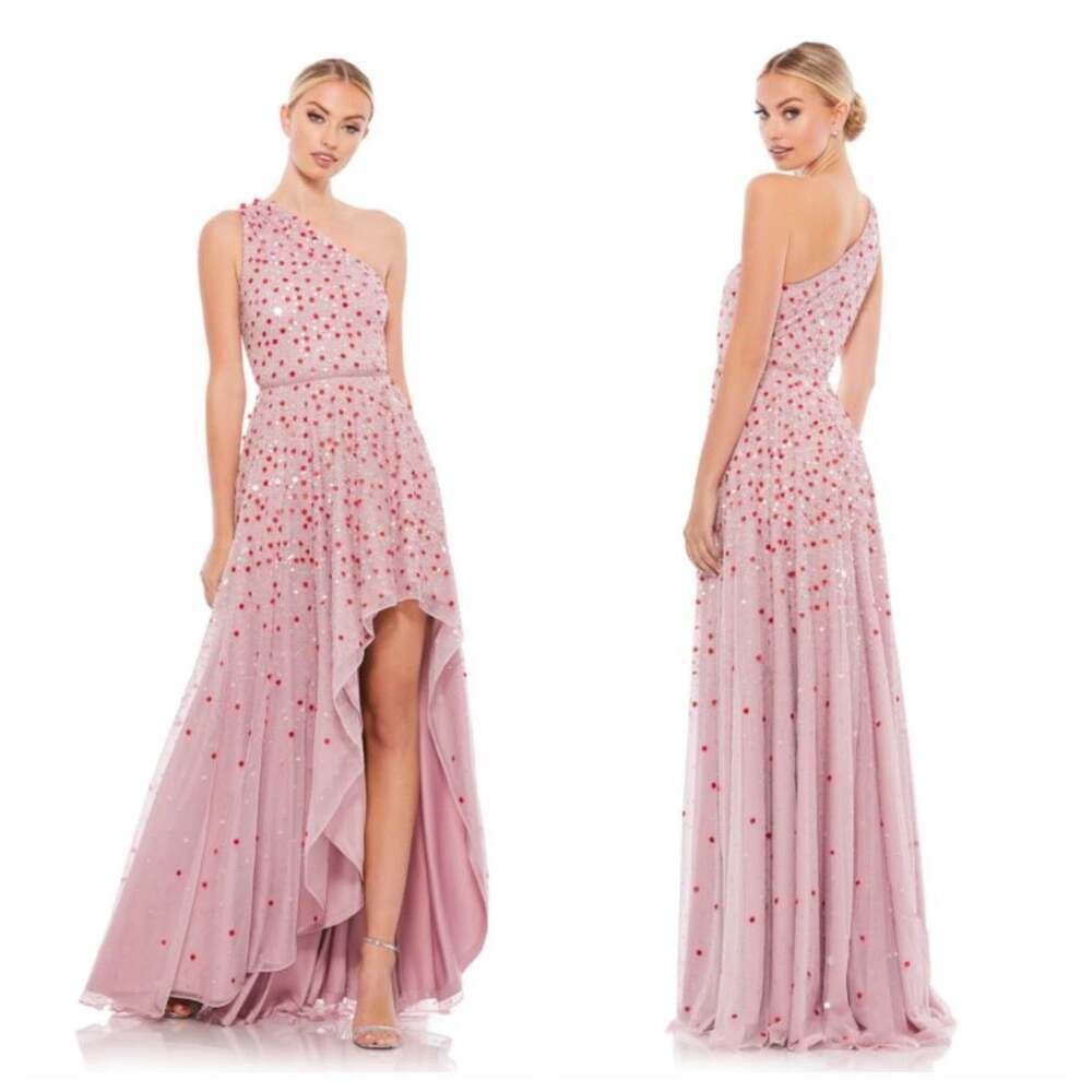 Mac Duggal 10825 One Shoulder Paillettes Pink and Red Beaded Dress Sz 8 NWT